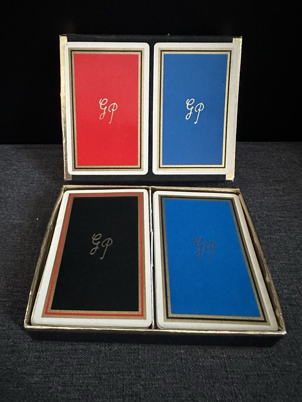 Vintage 1950s Duratone Plastic Coated Playing Cards Double Deck Felt Box